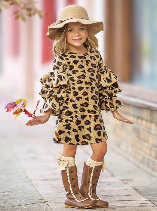 Mia Belle Girls Spots In Style Animal Print Bell Sleeve Dress