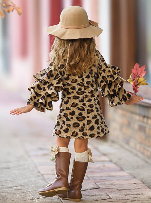 Mia Belle Girls Spots In Style Animal Print Bell Sleeve Dress