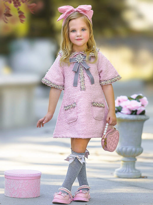 Mia Belle Girls Prettiest Doll Pink Tweed Dress
