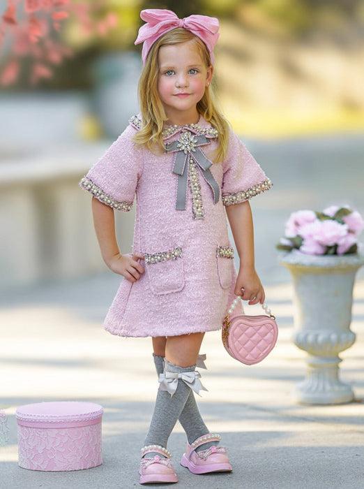 Mia Belle Girls Prettiest Doll Pink Tweed Dress