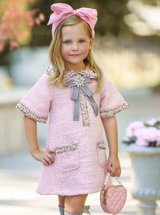 Mia Belle Girls Prettiest Doll Pink Tweed Dress