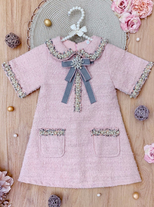 Mia Belle Girls Prettiest Doll Pink Tweed Dress