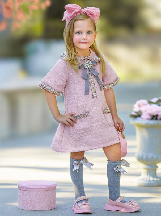 Mia Belle Girls Prettiest Doll Pink Tweed Dress