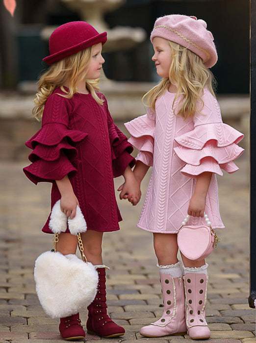Mia Belle Girls Best Pick Pink Tiered Sleeve Dress