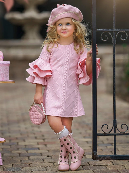 Mia Belle Girls Best Pick Pink Tiered Sleeve Dress