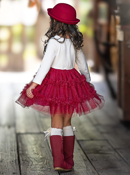 Mia Belle Girls Red Truck Leaves Ruffled Tutu Dress