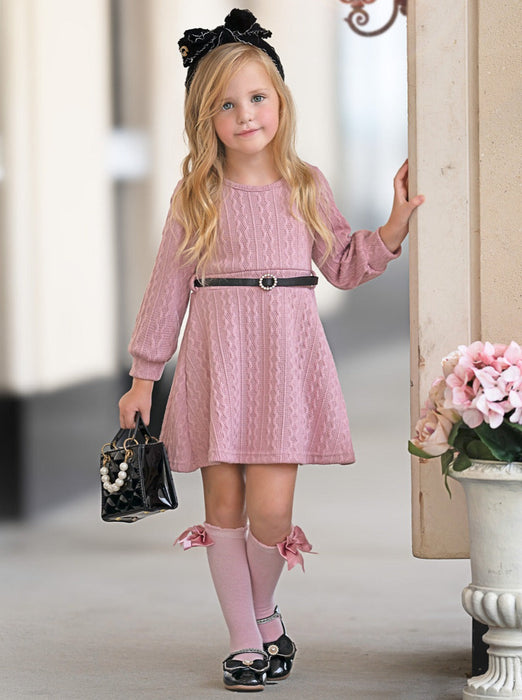 Mia Belle Girls Blush Elegance Belt and Sweater Dress