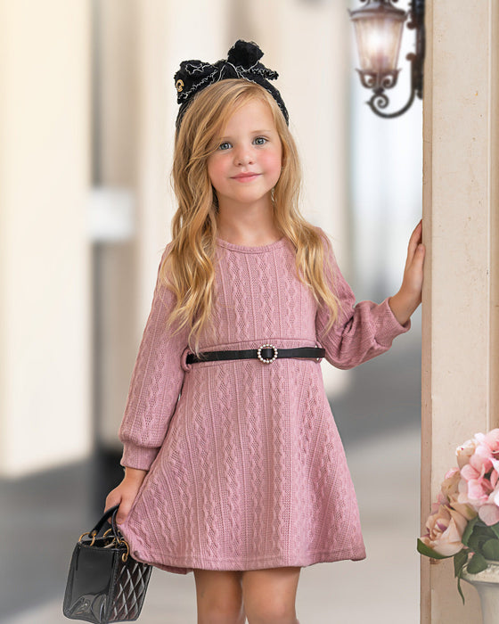 Mia Belle Girls Blush Elegance Belt and Sweater Dress