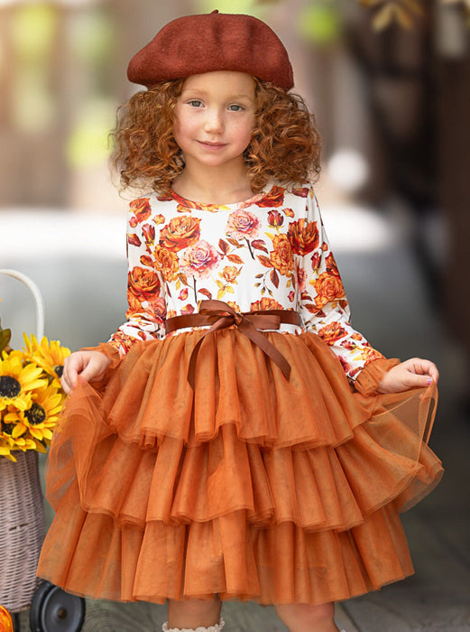 Mia Belle Girls Autumn Floral Ruffle Tutu Dress