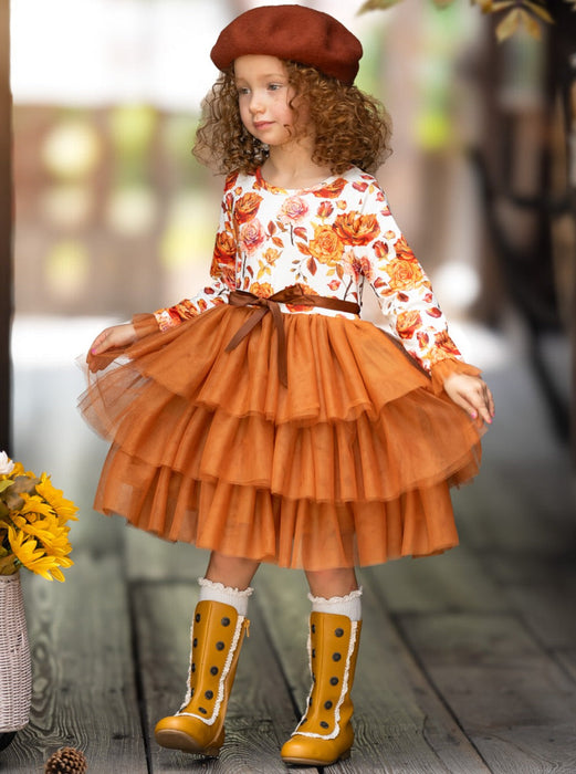 Mia Belle Girls Autumn Floral Ruffle Tutu Dress