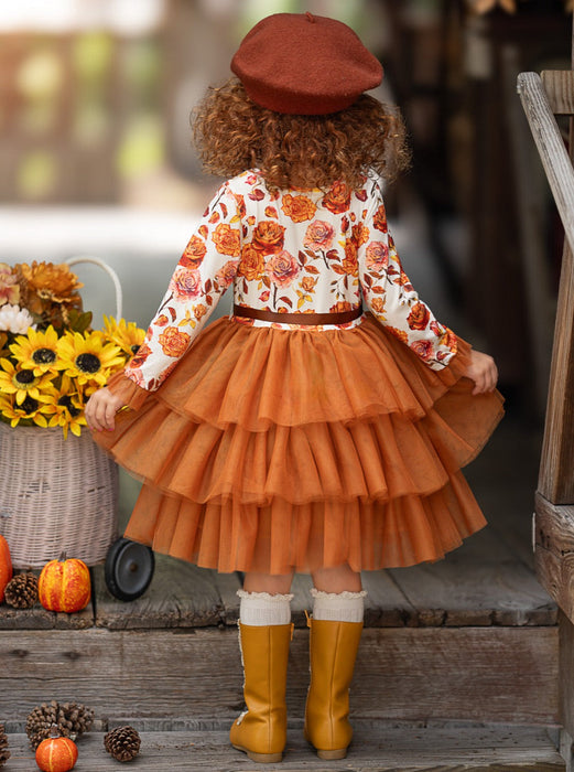 Mia Belle Girls Autumn Floral Ruffle Tutu Dress