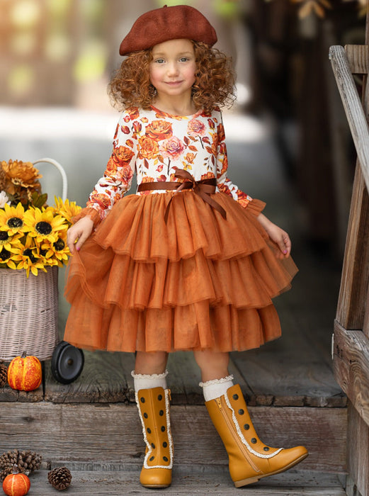 Mia Belle Girls Autumn Floral Ruffle Tutu Dress