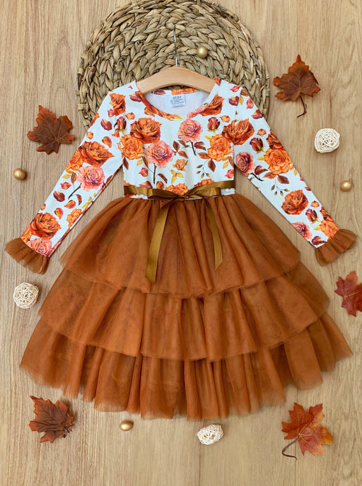 Mia Belle Girls Autumn Floral Ruffle Tutu Dress