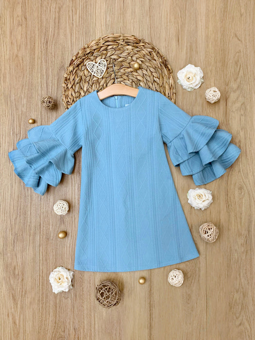 Mia Belle Girls Blue Cable Knit Tiered Sleeve Sweater Dress