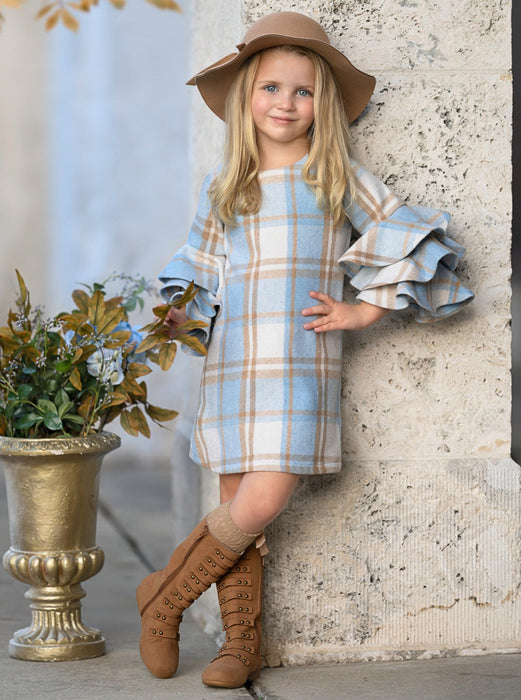 Mia Belle Girls Adorable Plaid Tiered Sleeve Sweater Dress