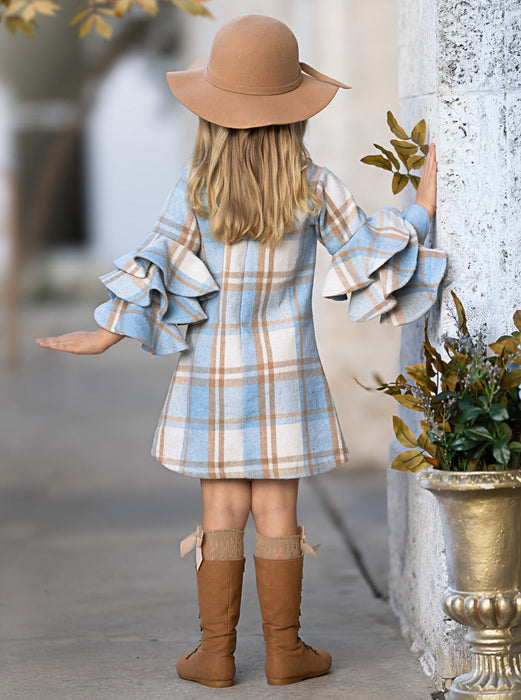 Mia Belle Girls Adorable Plaid Tiered Sleeve Sweater Dress