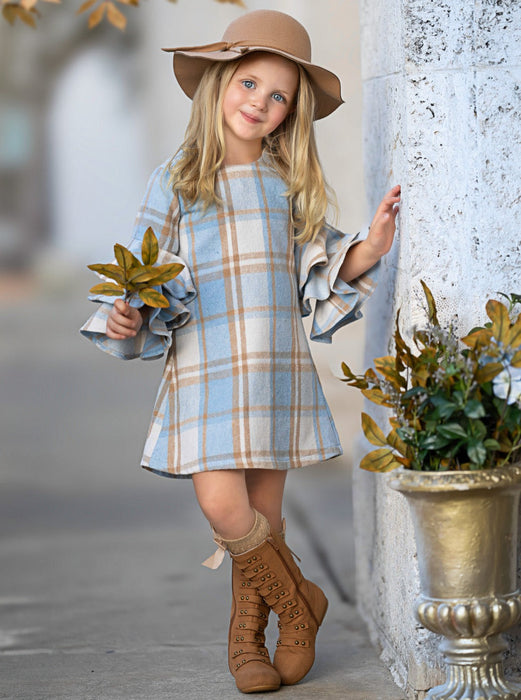 Mia Belle Girls Adorable Plaid Tiered Sleeve Sweater Dress