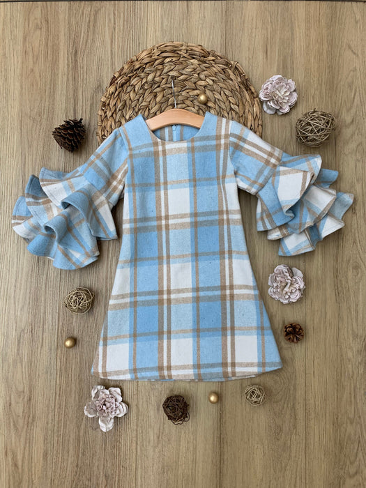 Mia Belle Girls Adorable Plaid Tiered Sleeve Sweater Dress