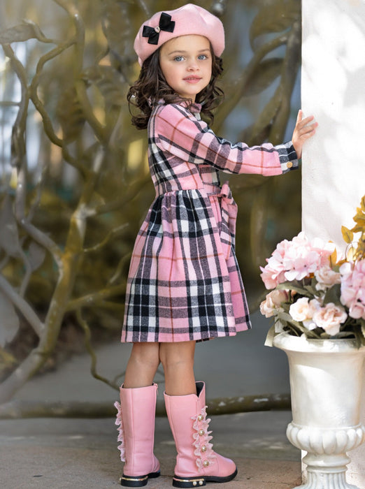 Mia Belle Girls Pink Plaid Long Sleeve Shirt Dress