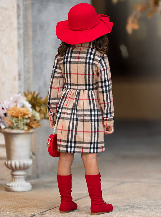 Mia Belle Girls Classic Plaid Long Sleeve Shirt Dress