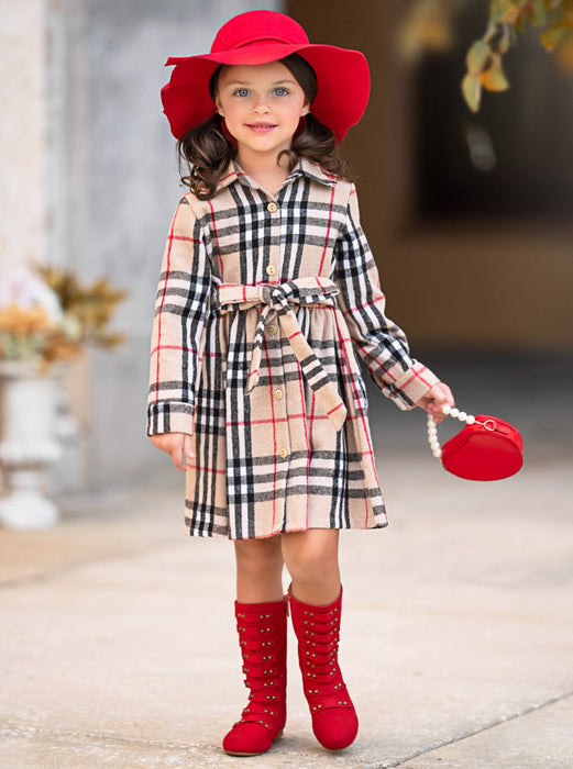 Mia Belle Girls Classic Plaid Long Sleeve Shirt Dress