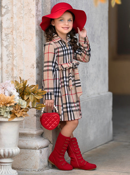 Mia Belle Girls Classic Plaid Long Sleeve Shirt Dress