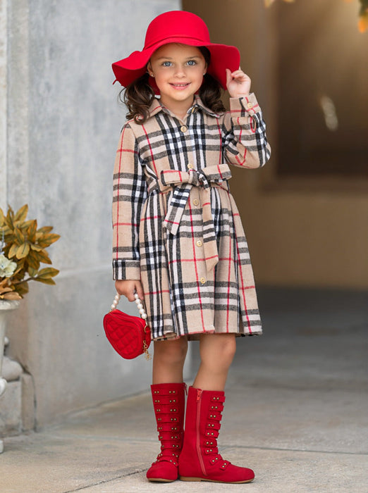 Mia Belle Girls Classic Plaid Long Sleeve Shirt Dress