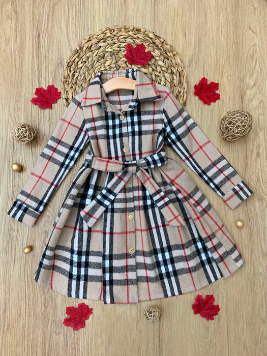 Mia Belle Girls Classic Plaid Long Sleeve Shirt Dress