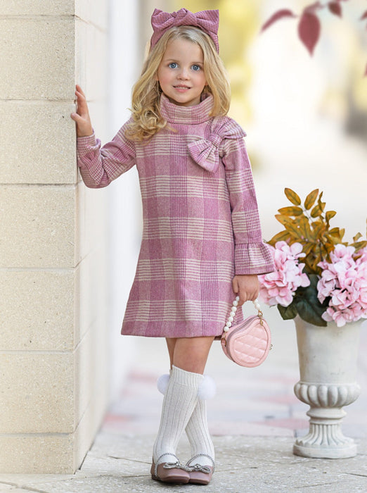 Mia Belle Girls Pretty Pink Tartan Plaid Long Sleeve Shift Dress