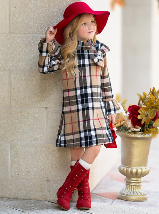 Mia Belle Girls Classic Plaid Long Sleeve Shift Dress