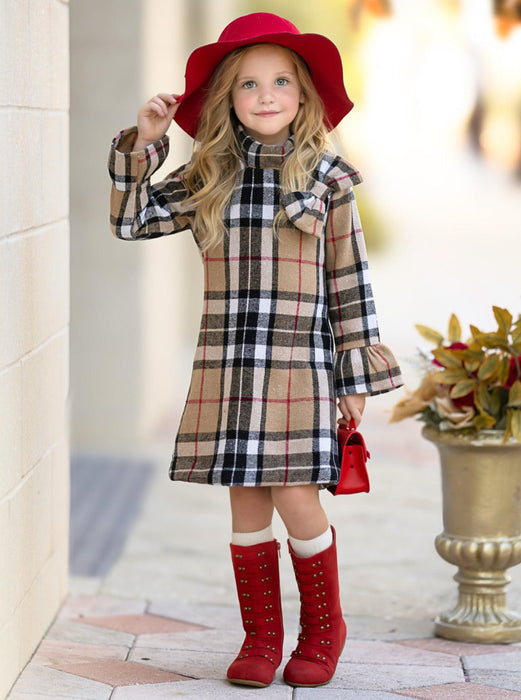 Mia Belle Girls Classic Plaid Long Sleeve Shift Dress