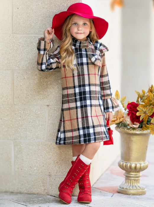 Mia Belle Girls Classic Plaid Long Sleeve Shift Dress