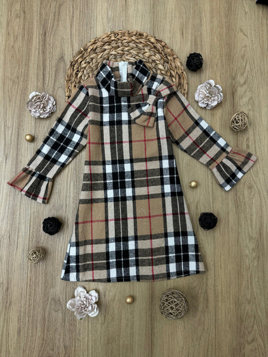 Mia Belle Girls Classic Plaid Long Sleeve Shift Dress