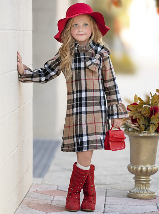 Mia Belle Girls Classic Plaid Long Sleeve Shift Dress