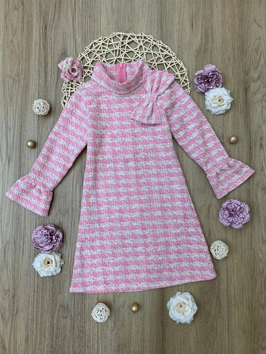 Mia Belle Girls Charming Checked Tweed Pink Dress