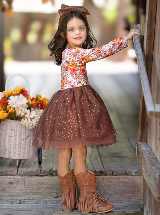 Mia Belle Girls Autumn Floral Tutu Dress