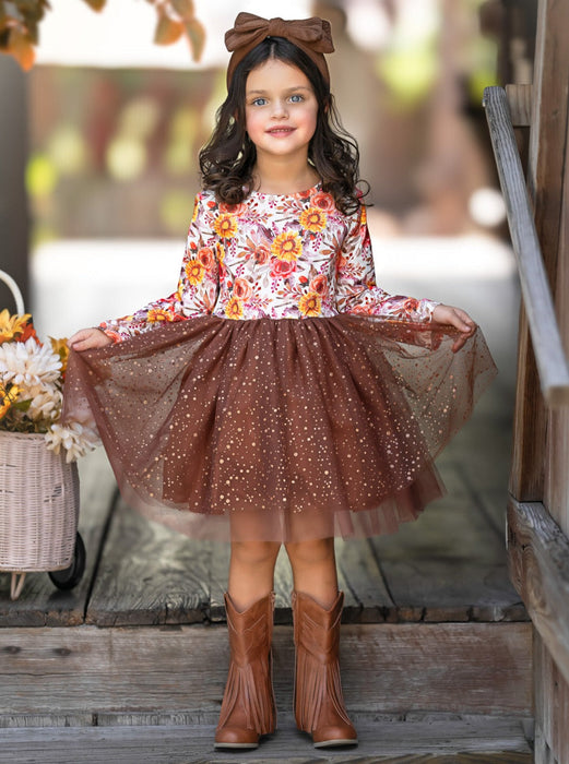 Mia Belle Girls Autumn Floral Tutu Dress