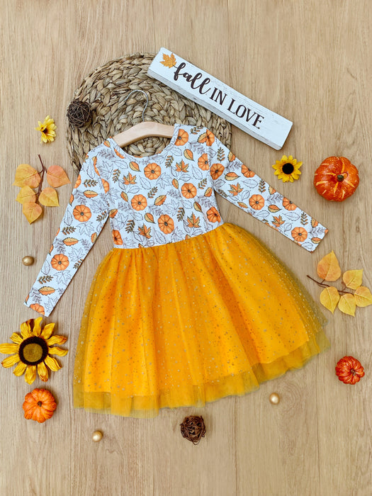 Mia Belle Girls Pumpkin Patch Season Glitter Tutu Dress