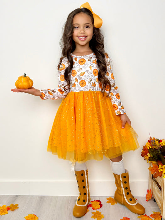 Mia Belle Girls Pumpkin Patch Season Glitter Tutu Dress