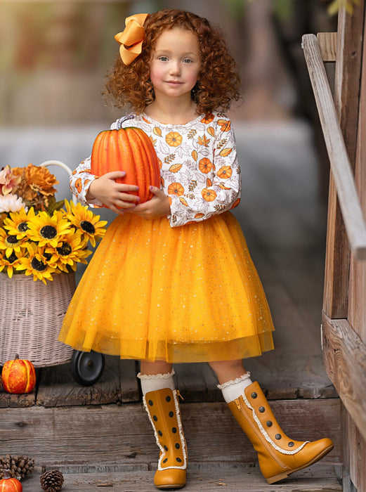 Mia Belle Girls Pumpkin Patch Season Glitter Tutu Dress