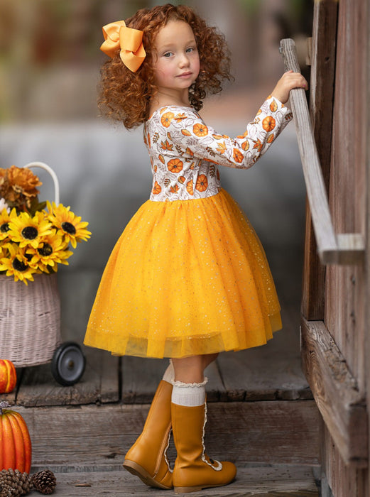 Mia Belle Girls Pumpkin Patch Season Glitter Tutu Dress
