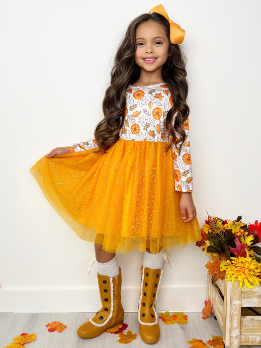 Mia Belle Girls Pumpkin Patch Season Glitter Tutu Dress