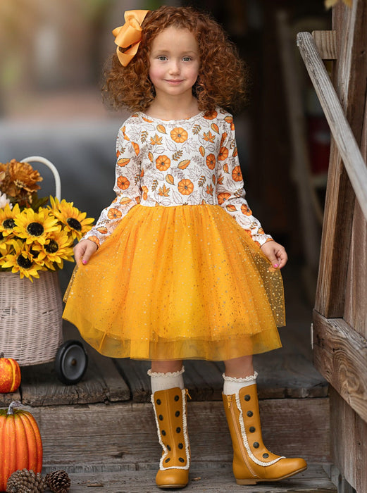 Mia Belle Girls Pumpkin Patch Season Glitter Tutu Dress
