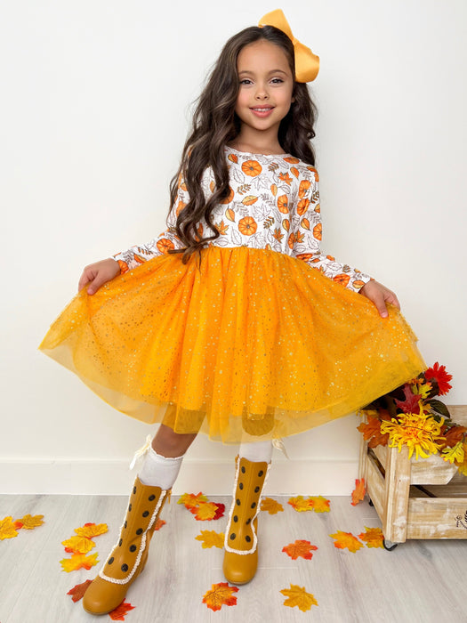 Mia Belle Girls Pumpkin Patch Season Glitter Tutu Dress