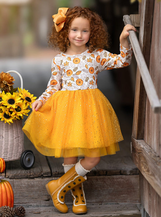 Mia Belle Girls Pumpkin Patch Season Glitter Tutu Dress