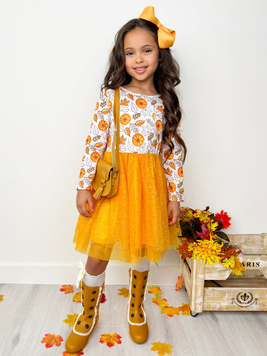 Mia Belle Girls Pumpkin Patch Season Glitter Tutu Dress