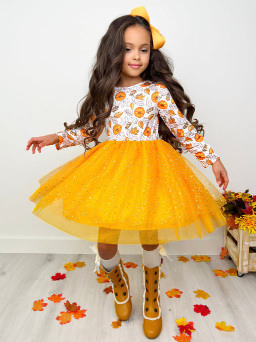 Mia Belle Girls Pumpkin Patch Season Glitter Tutu Dress