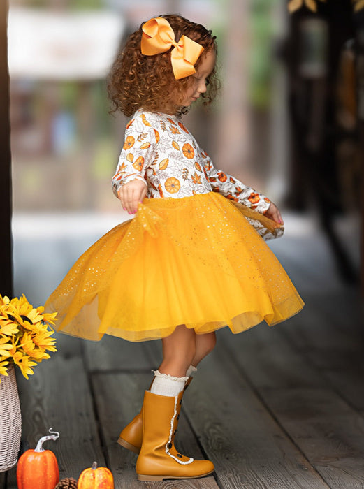 Mia Belle Girls Pumpkin Patch Season Glitter Tutu Dress