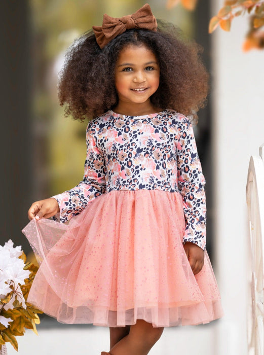 Mia Belle Girls Peach Floral Leopard Print Tutu Dress