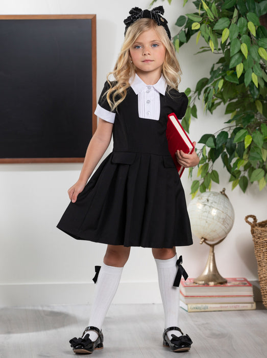 Mia Belle Girls Elegant Black Pleated Dress by Kids Couture